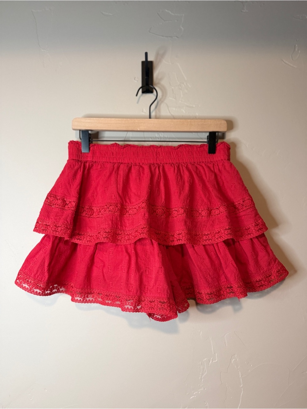 Altar'd State Red Tiered Ruffle Shorts - Picture 2 of 6